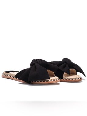 Paloma Barcelo Monte Carlo Black Bow Espadrille Slide Sandals
